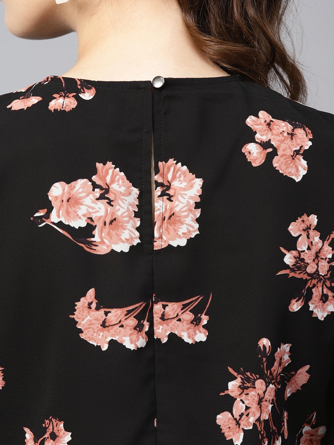 Women's Black Floral Flared Sleeve Top