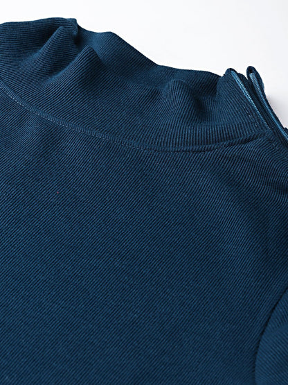 Women's Teal High Neck Rib Top