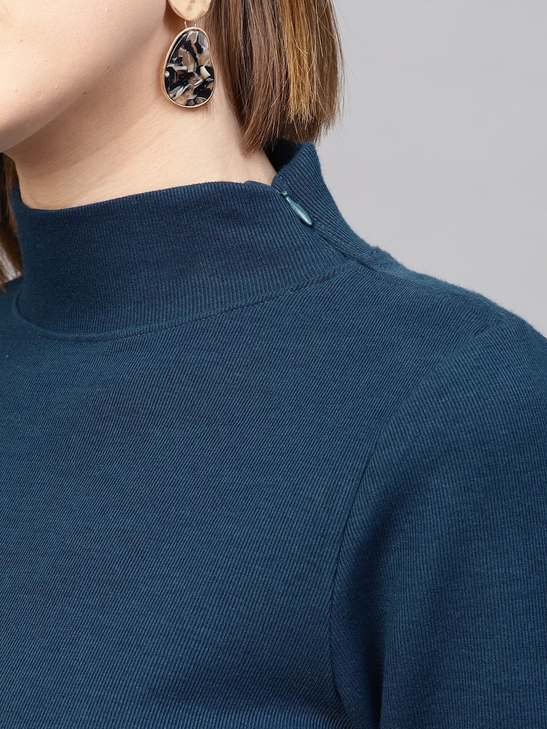 Women's Teal High Neck Rib Top