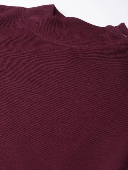 Women's Burgundy High Neck Rib Top