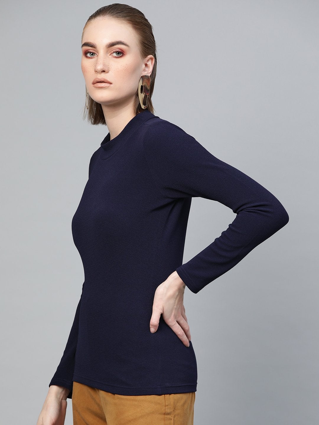 Women's Navy Turtle Neck Top