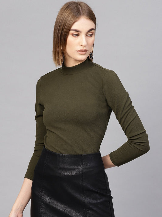 Women's Olive Turtle Neck Top