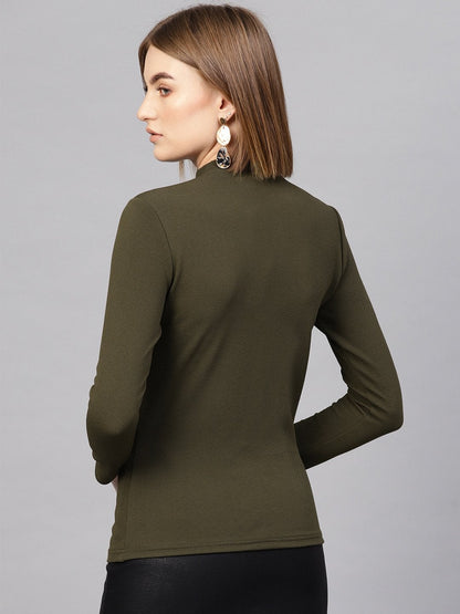 Women's Olive Turtle Neck Top