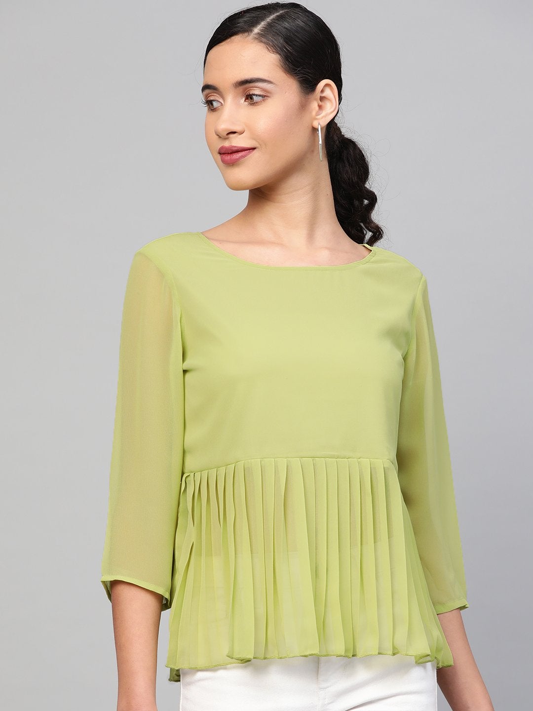 Women's Mint Green Pleated Peplum Top