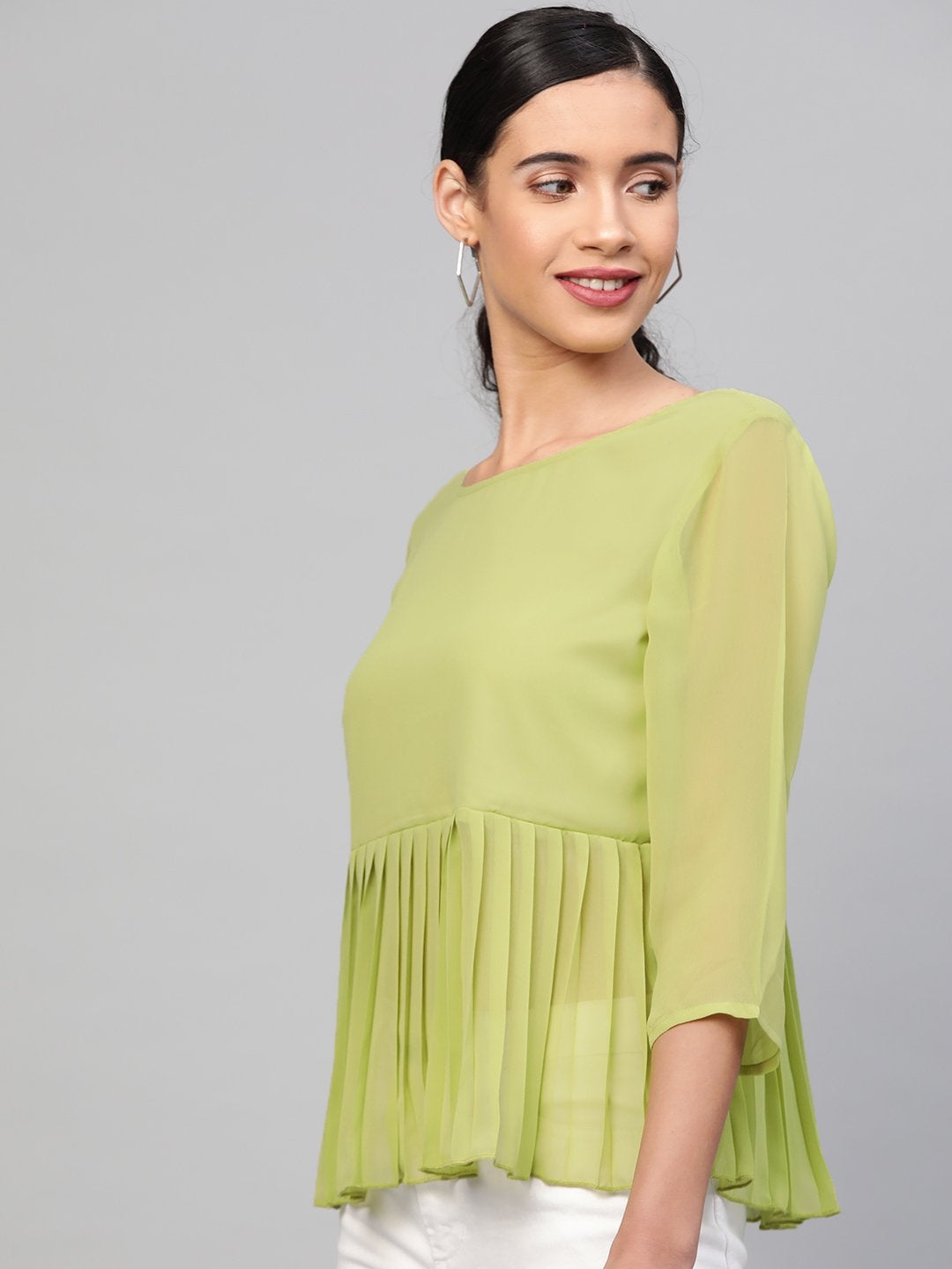 Women's Mint Green Pleated Peplum Top