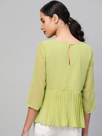 Women's Mint Green Pleated Peplum Top