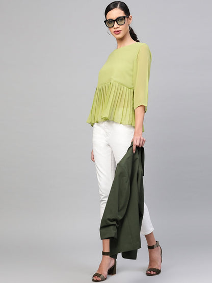 Women's Mint Green Pleated Peplum Top