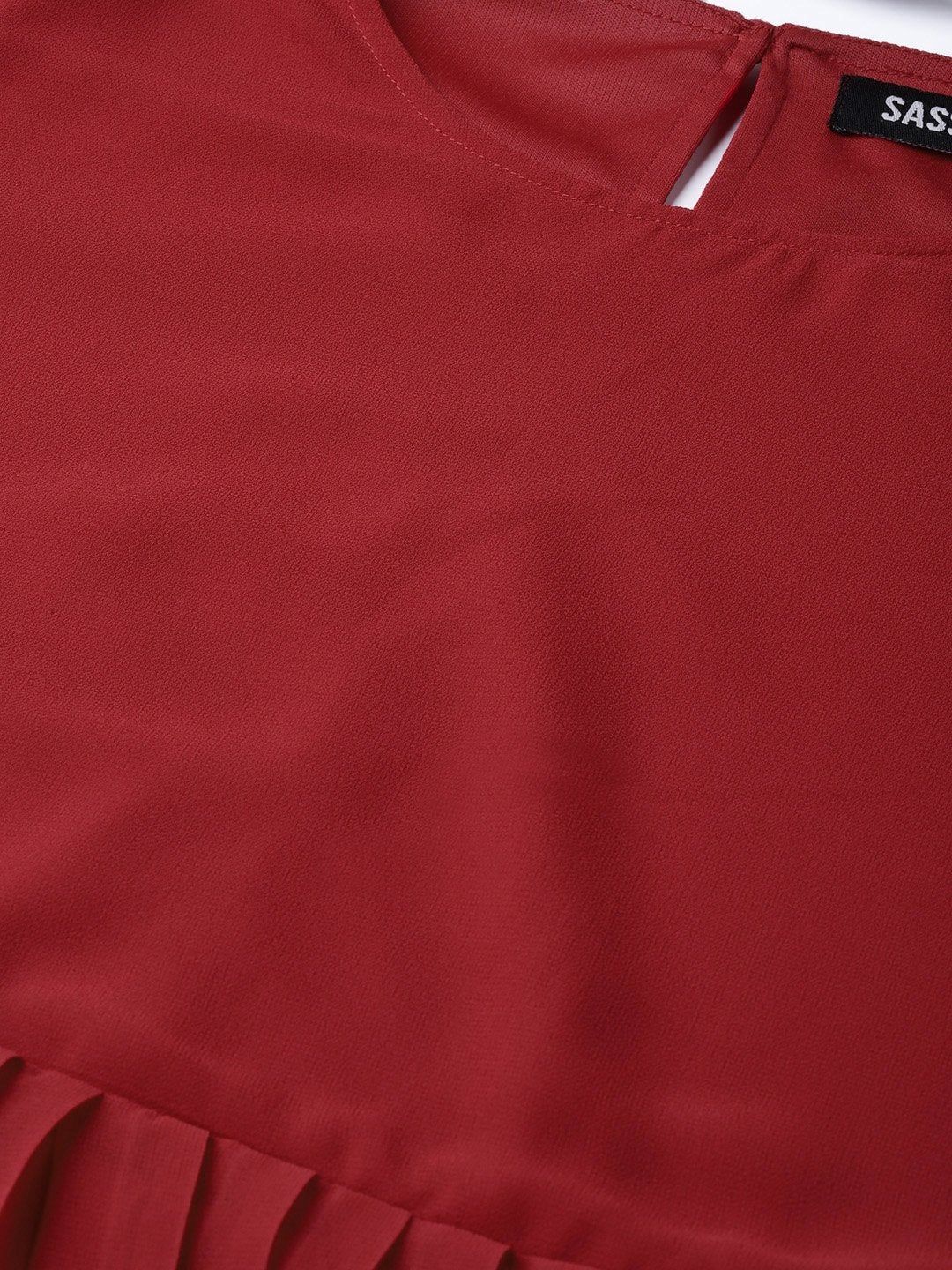 Women's Red Pleated Peplum Top