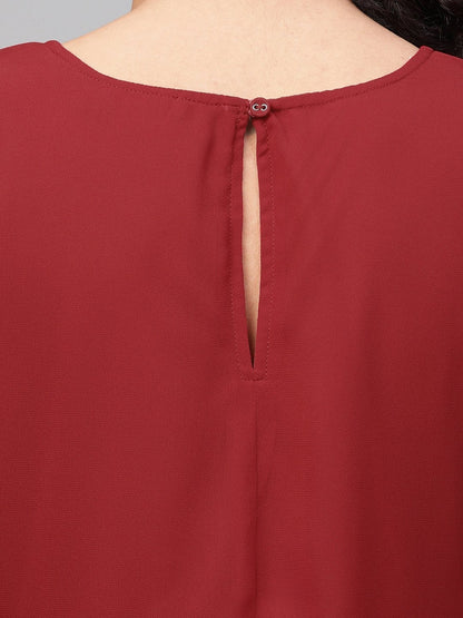 Women's Red Pleated Peplum Top