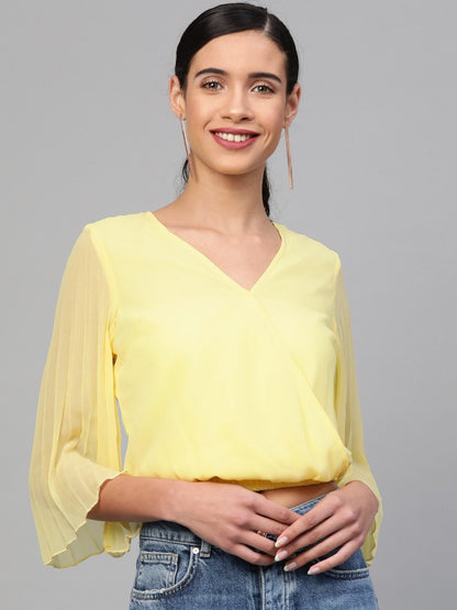 Women's Lemon Pleated Sleeve Crop Top