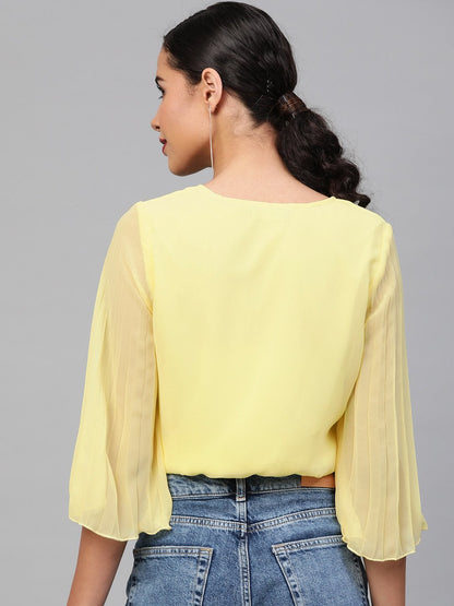 Women's Lemon Pleated Sleeve Crop Top