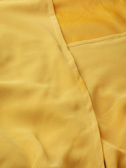 Women's Mustard Pleated Sleeve Crop Top