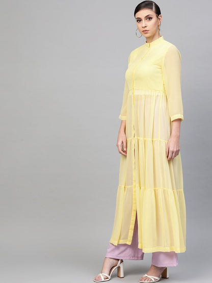 Women's Lemon Front Open Sheer Tiered Maxi Top