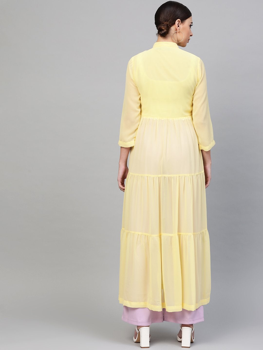 Women's Lemon Front Open Sheer Tiered Maxi Top