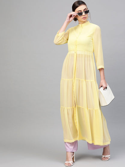 Women's Lemon Front Open Sheer Tiered Maxi Top