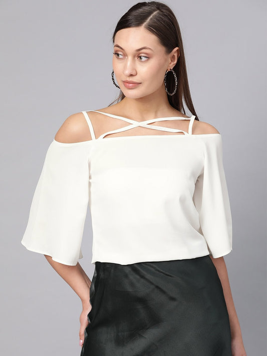 Women's Off-White Strappy Neck Top