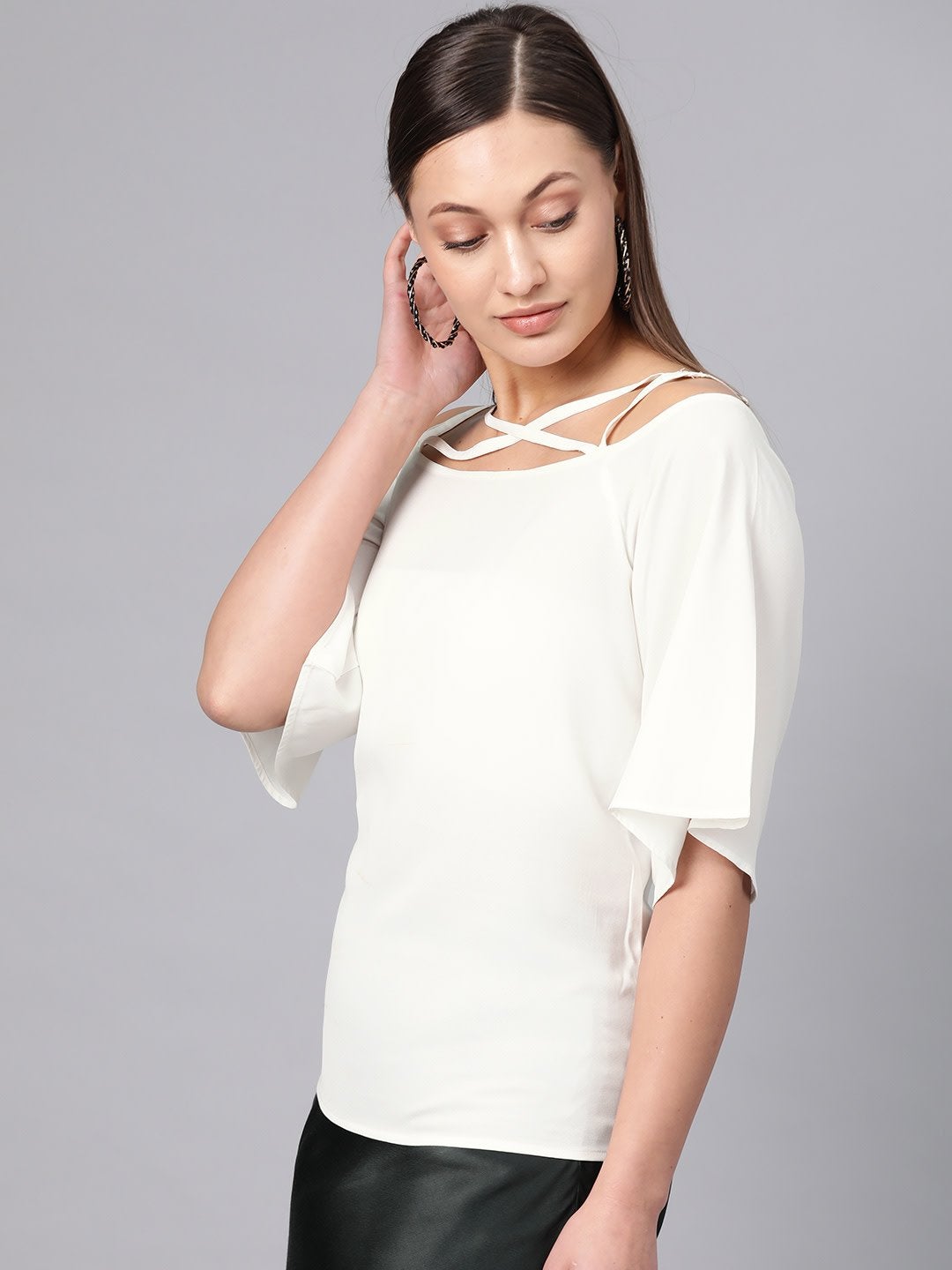 Women's Off-White Strappy Neck Top