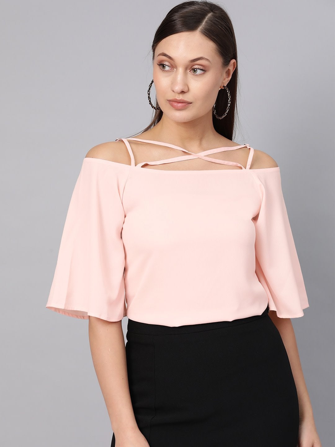 Women's Blush Pink Strappy Neck Top