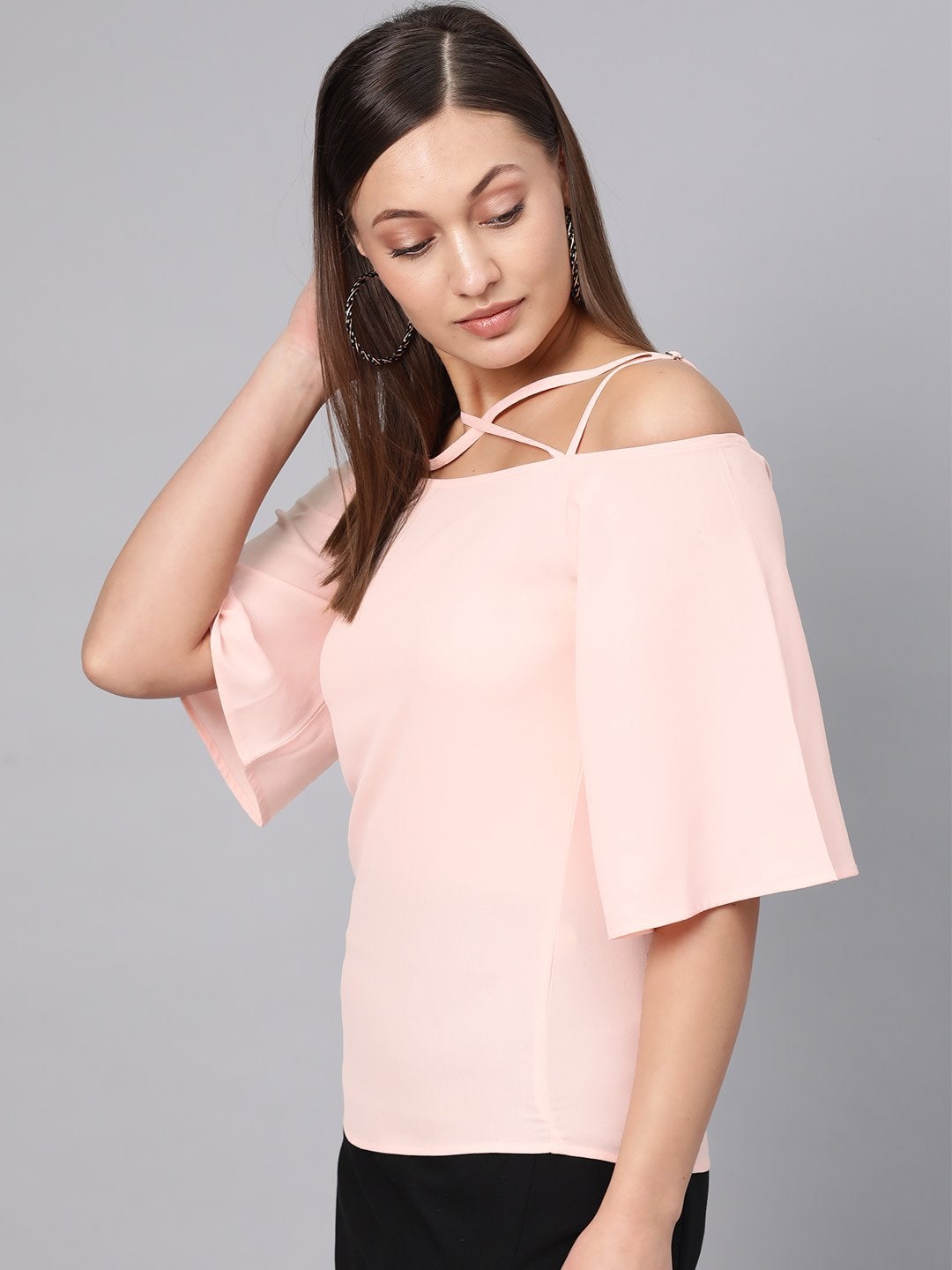 Women's Blush Pink Strappy Neck Top