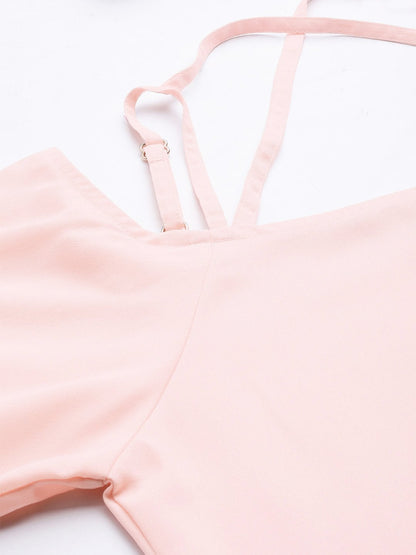 Women's Blush Pink Strappy Neck Top