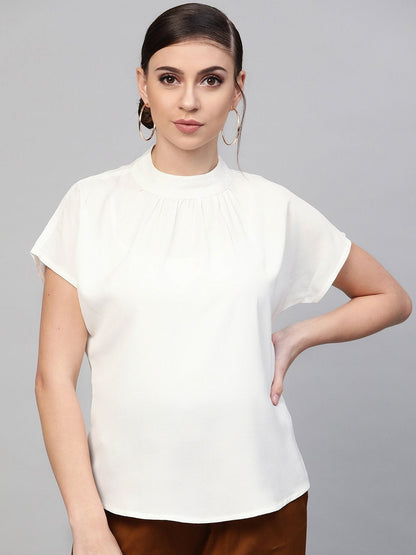 Women's Off-White Mandarin Collar Top