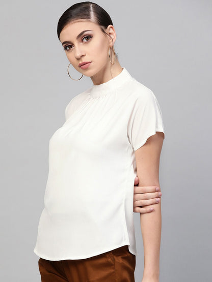 Women's Off-White Mandarin Collar Top