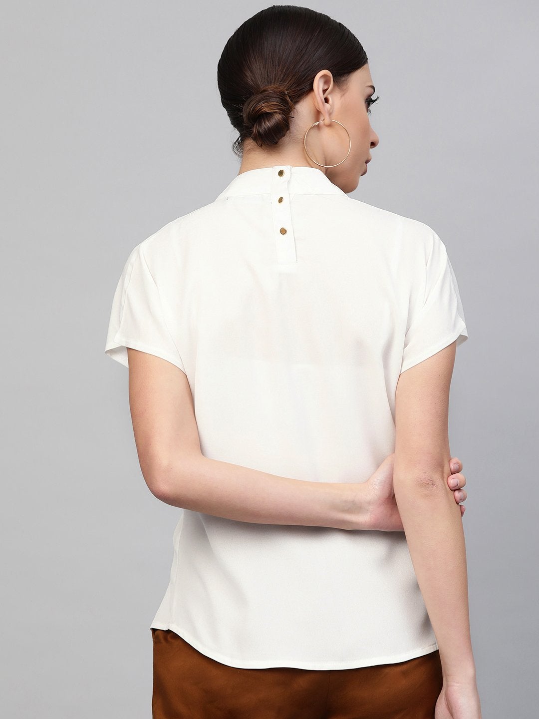 Women's Off-White Mandarin Collar Top