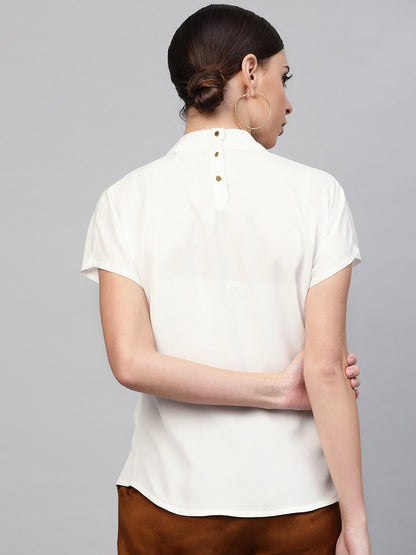 Women's Off-White Mandarin Collar Top