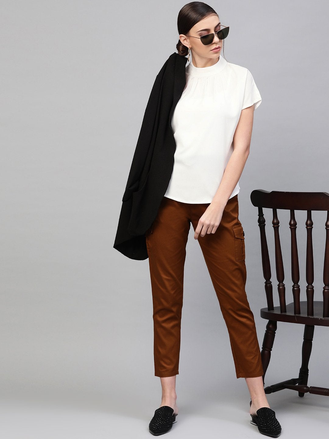 Women's Off-White Mandarin Collar Top