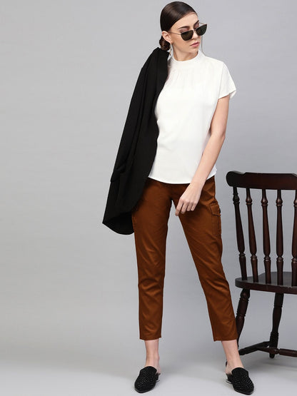 Women's Off-White Mandarin Collar Top