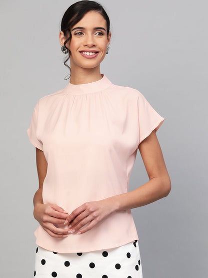 Women's Blush Pink Mandarin Collar Top
