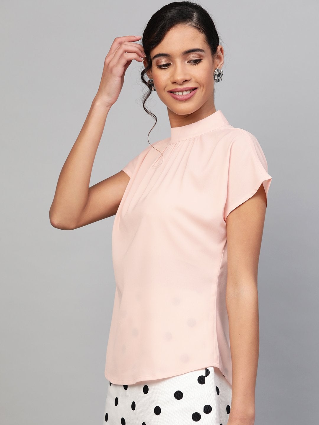 Women's Blush Pink Mandarin Collar Top