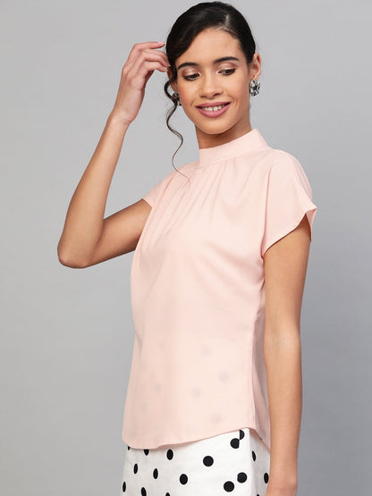 Women's Blush Pink Mandarin Collar Top