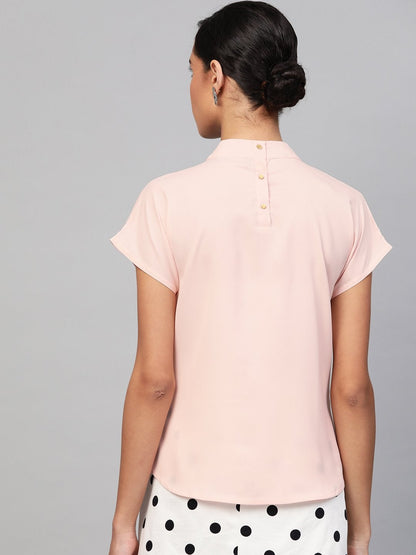 Women's Blush Pink Mandarin Collar Top