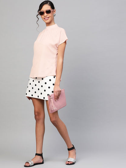 Women's Blush Pink Mandarin Collar Top