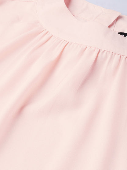 Women's Blush Pink Mandarin Collar Top