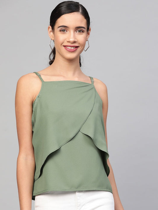 Women's Olive Cold Shoulder Layer Top