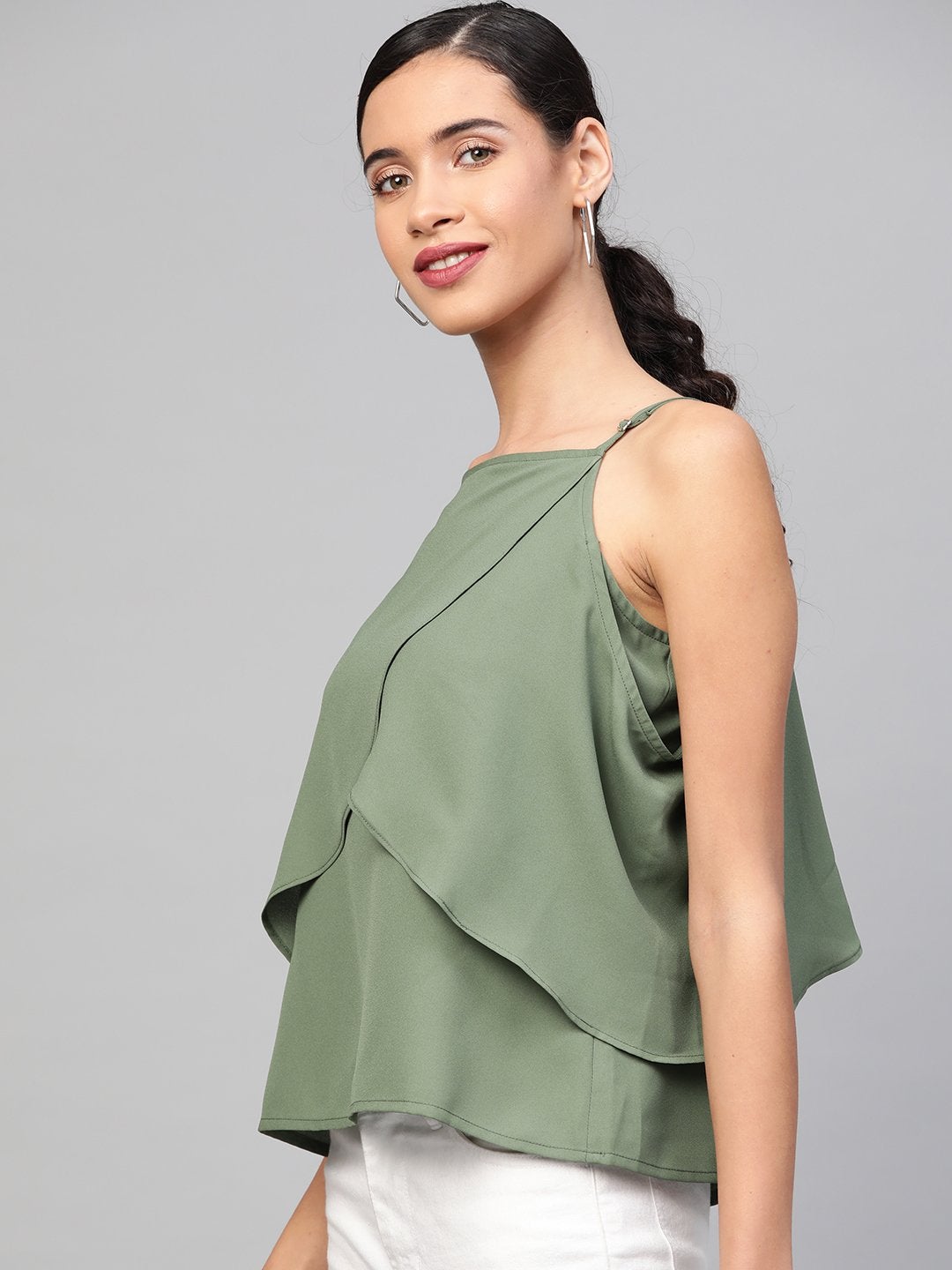 Women's Olive Cold Shoulder Layer Top