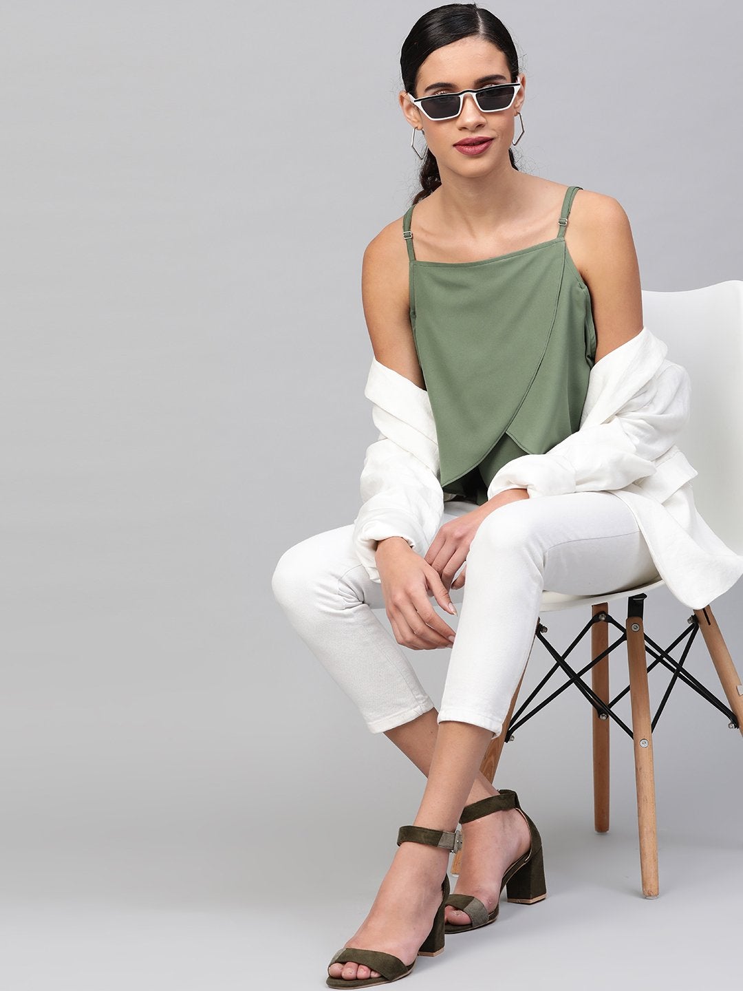Women's Olive Cold Shoulder Layer Top