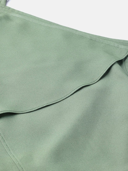 Women's Olive Cold Shoulder Layer Top