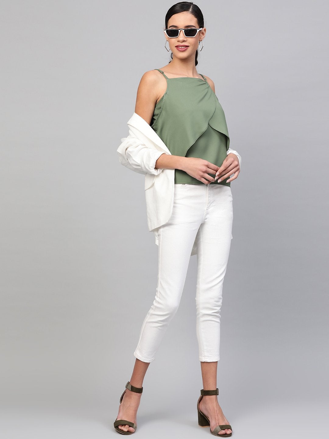 Women's Olive Cold Shoulder Layer Top