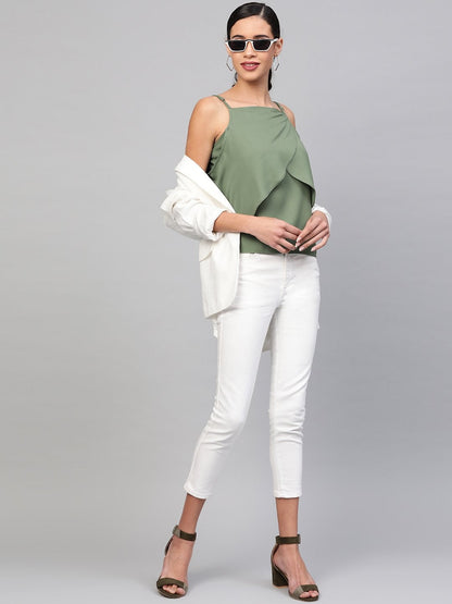 Women's Olive Cold Shoulder Layer Top
