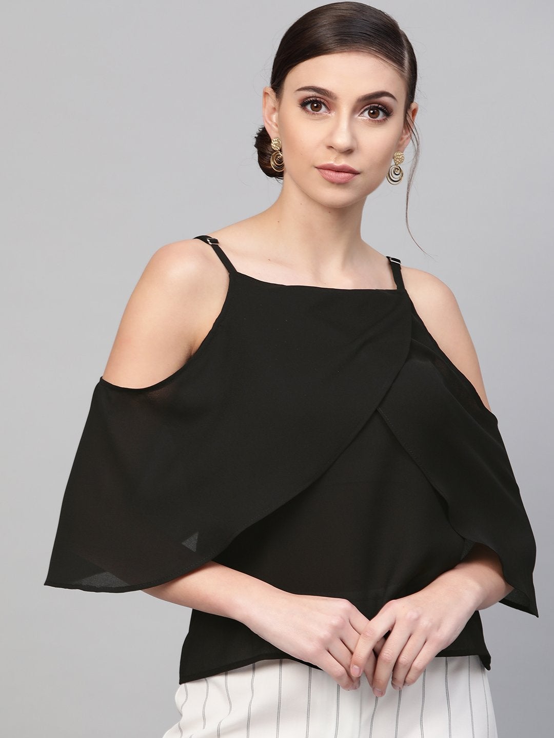 Women's Black Cold Shoulder Layer Top