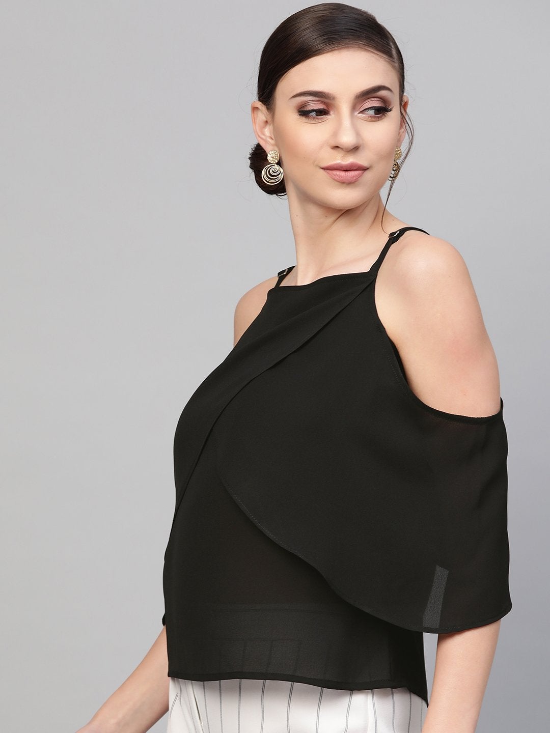 Women's Black Cold Shoulder Layer Top