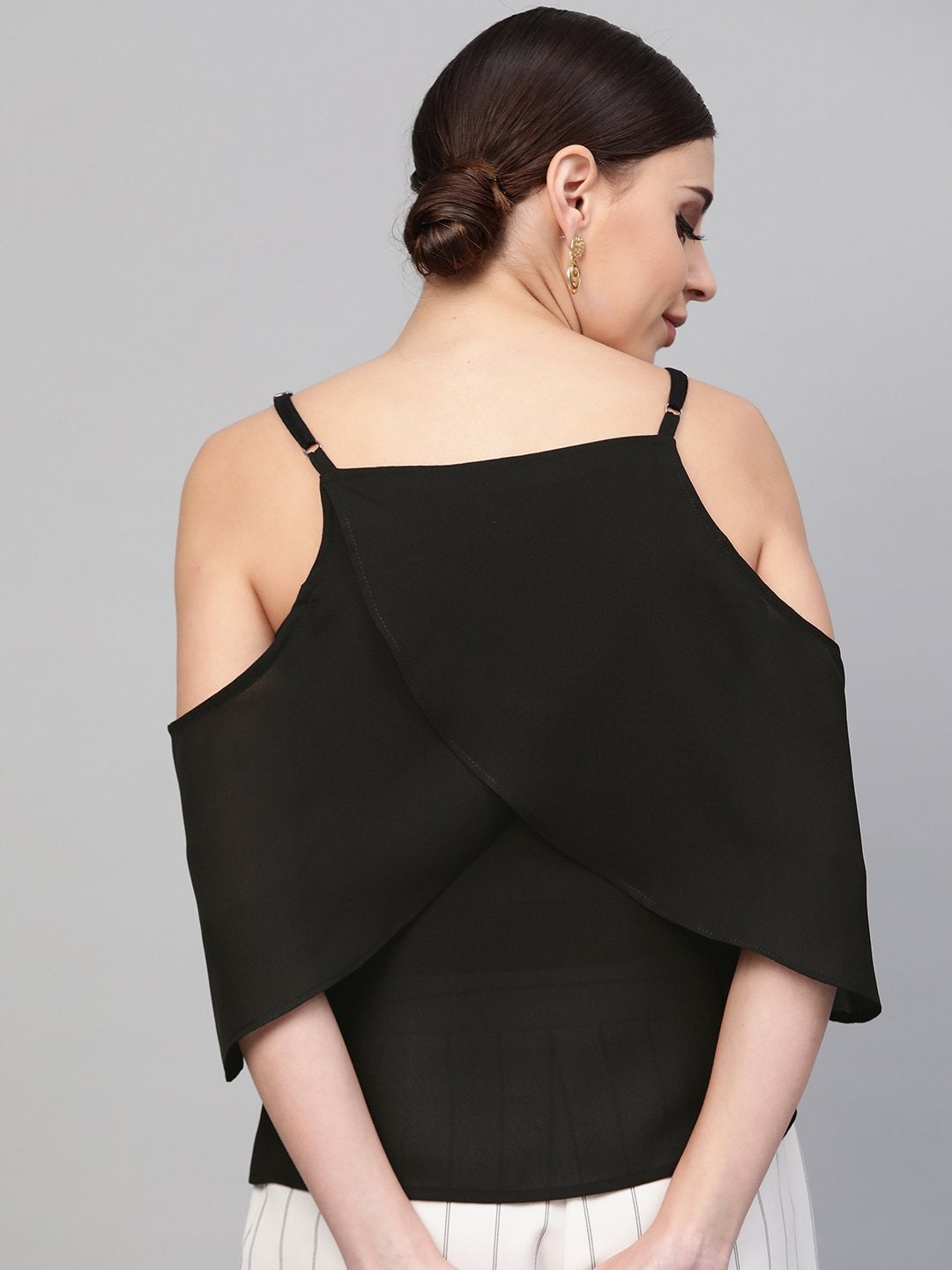 Women's Black Cold Shoulder Layer Top