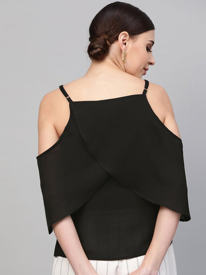 Women's Black Cold Shoulder Layer Top