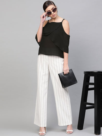 Women's Black Cold Shoulder Layer Top