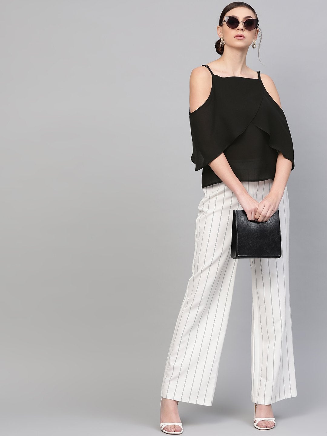 Women's Black Cold Shoulder Layer Top
