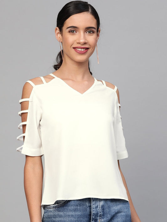 Women's Off-White Strappy Sleeve Top