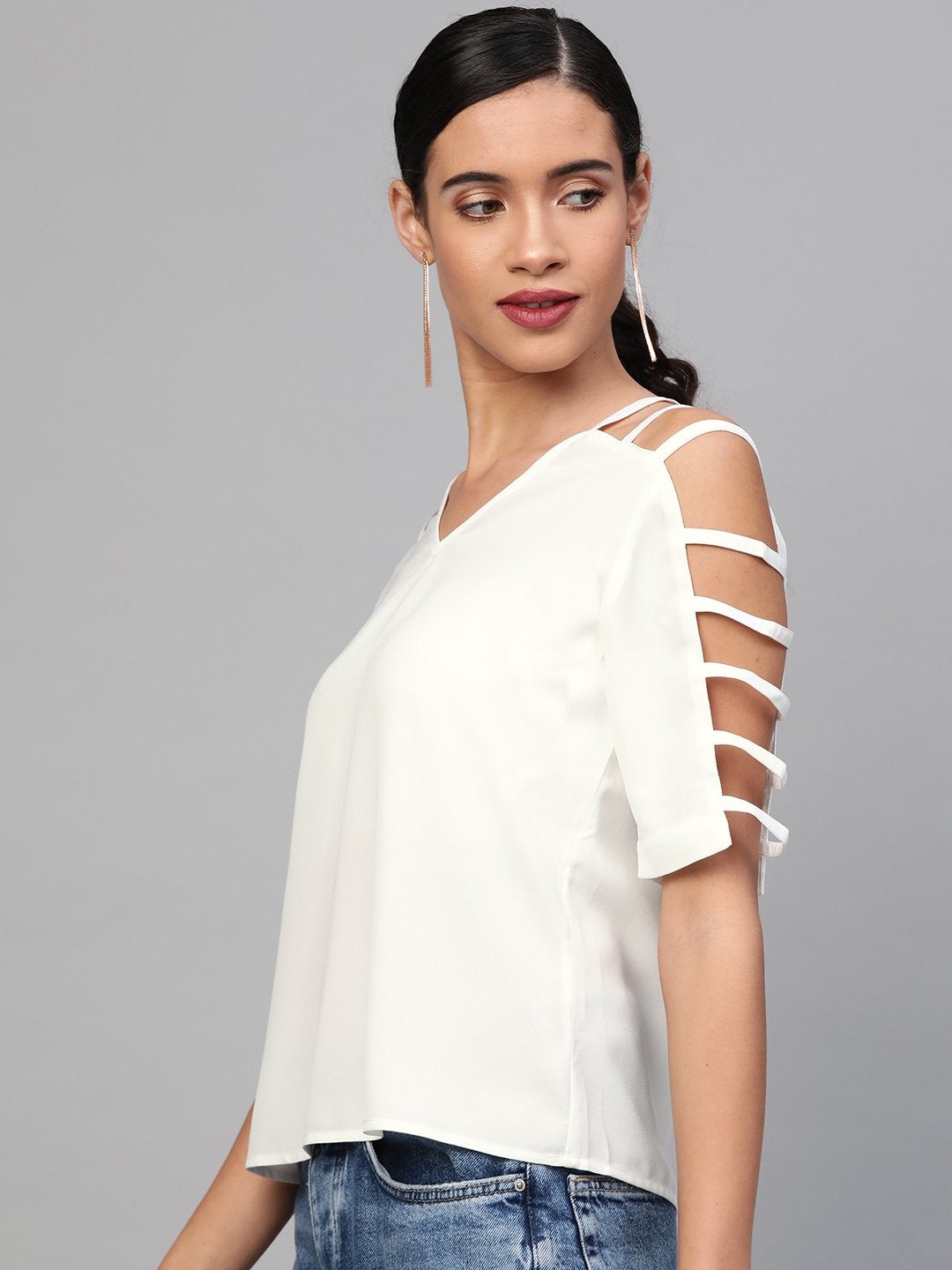 Women's Off-White Strappy Sleeve Top